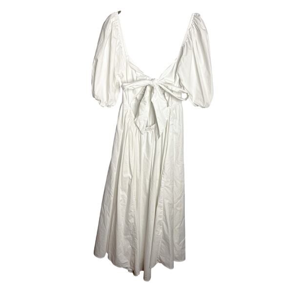 Abercrombie & Fitch White Puff Sleeve Midi Dress Size Small Tie Back Cutout - Picture 7 of 9